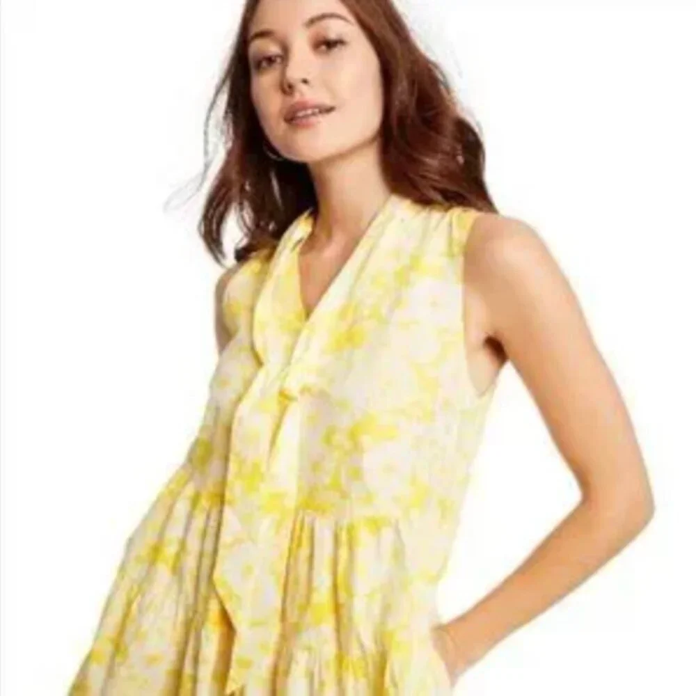 Lisa Marie Fernandez X Target Floral Yellow Cotton Tiered Dress Neck Tie, L - Picture 9 of 9